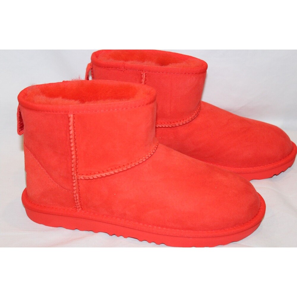 NIB UGG YOUTH 5 WOMEN'S 6.5-7 SUEDE SHEARLIG LINED MINI BOOTS CHERRY RED NWOB